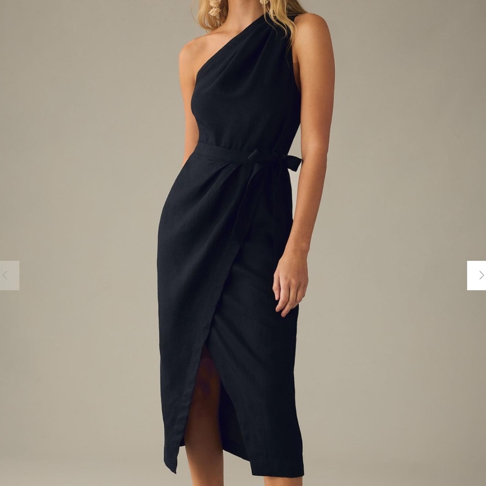 BY ANTHROPOLOGIE ONE-SHOULDER LINEN DRESS